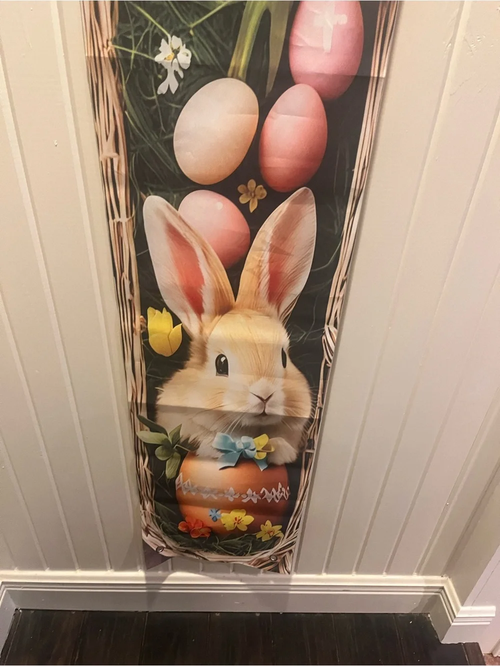 Easter Bunny & Eggs Vertical Wall Banner - Pastel Spring Colors
